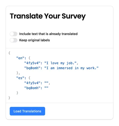 Multi-language survey translation interface